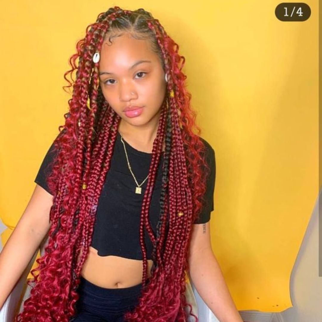 red bohemian box braids 
