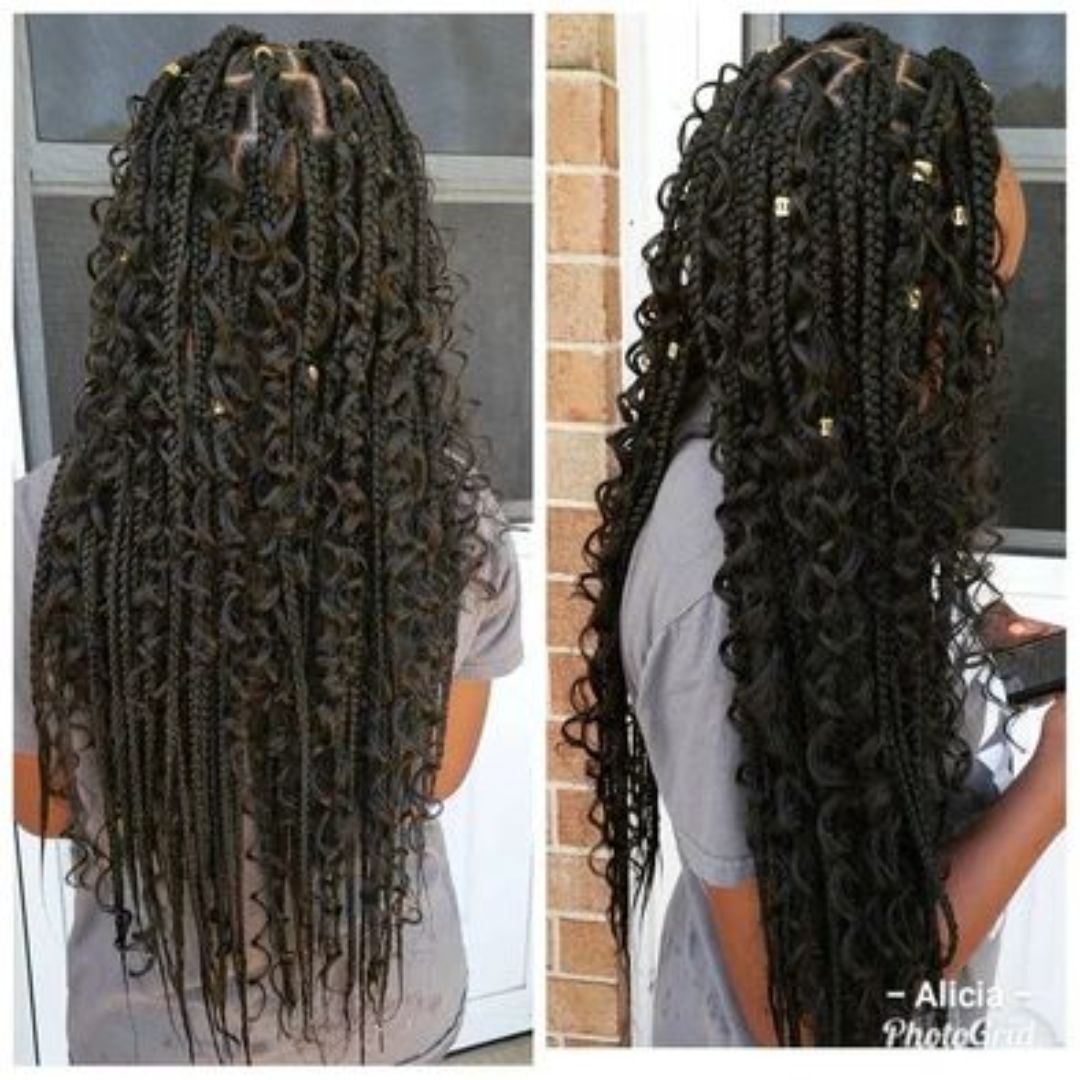 tailbone length bohemian box braids on natural hair