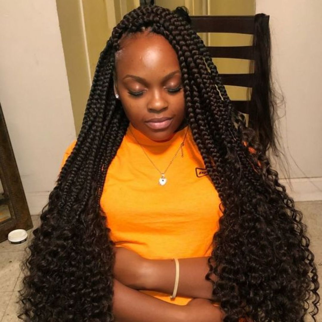 bohemian box braids with curls