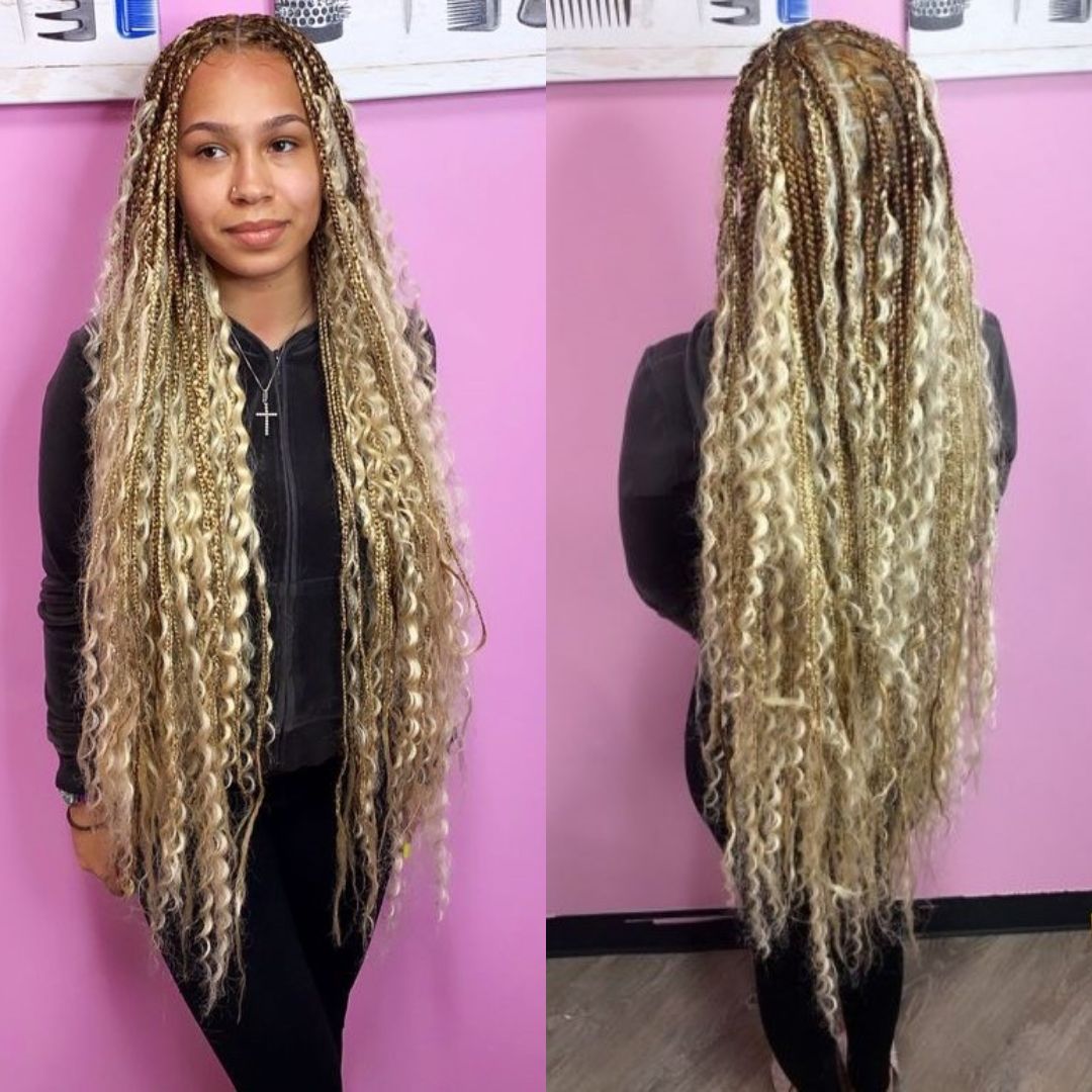 knee length bohemian box braids