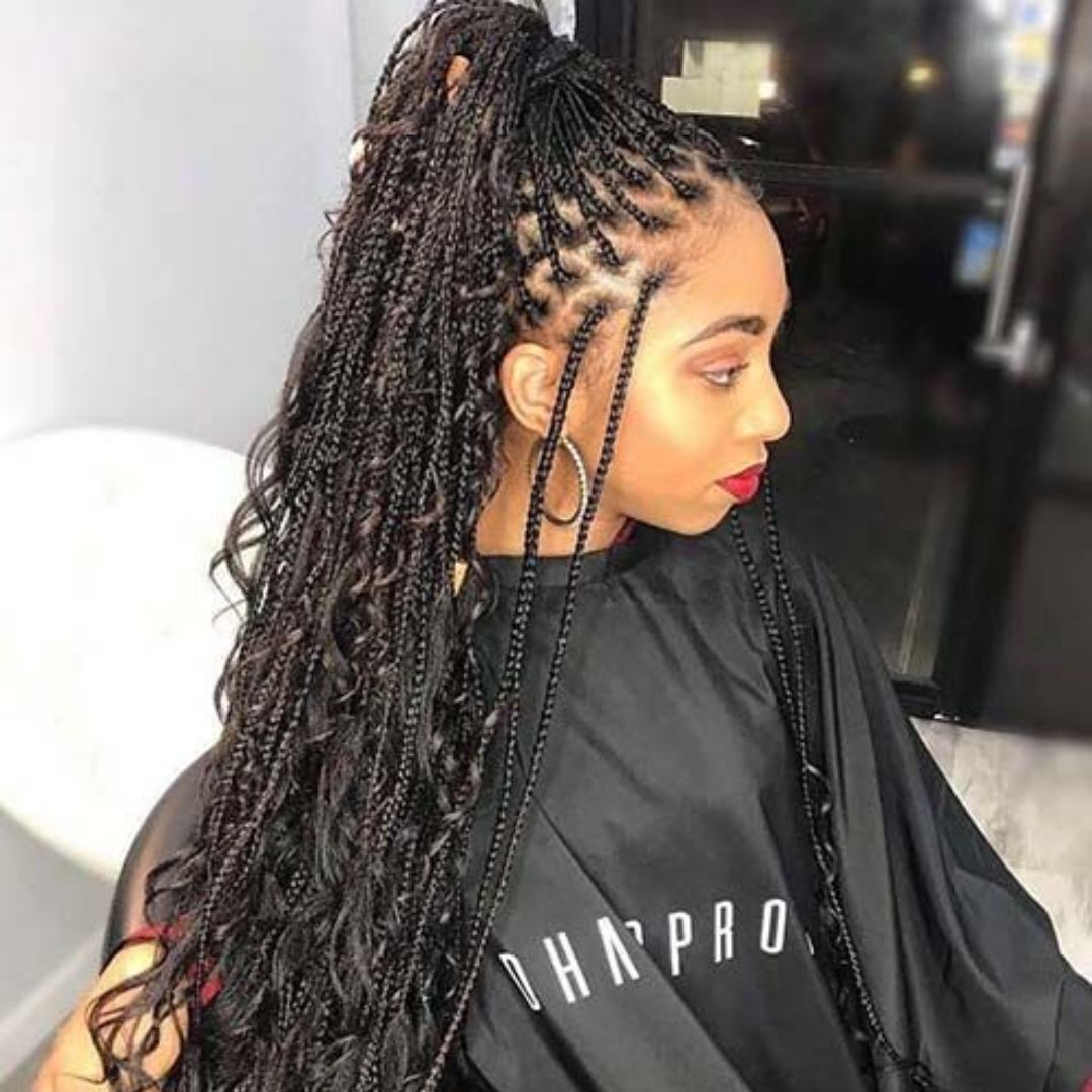bohemian knotless box braids hair