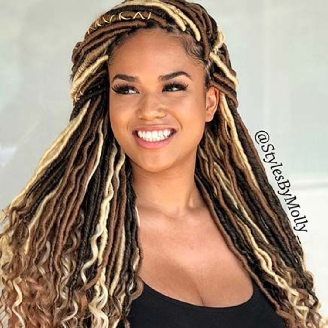 faux locs with curly ends