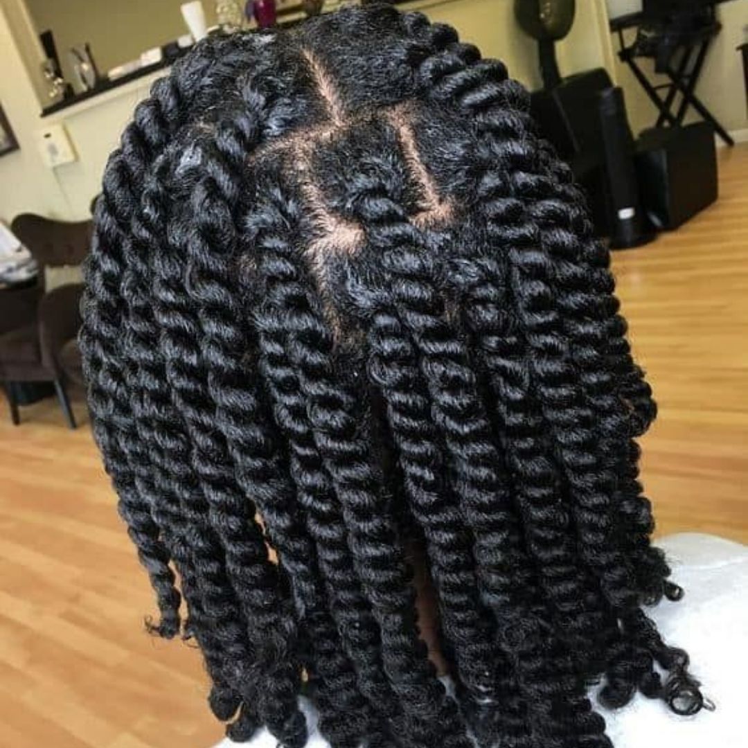 Three strand twists on curly hair
