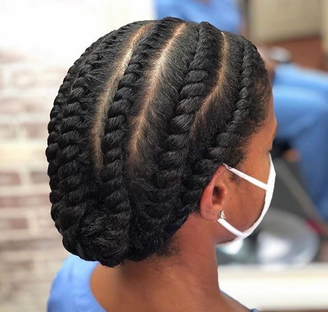 chunky flat twists on long natural hair