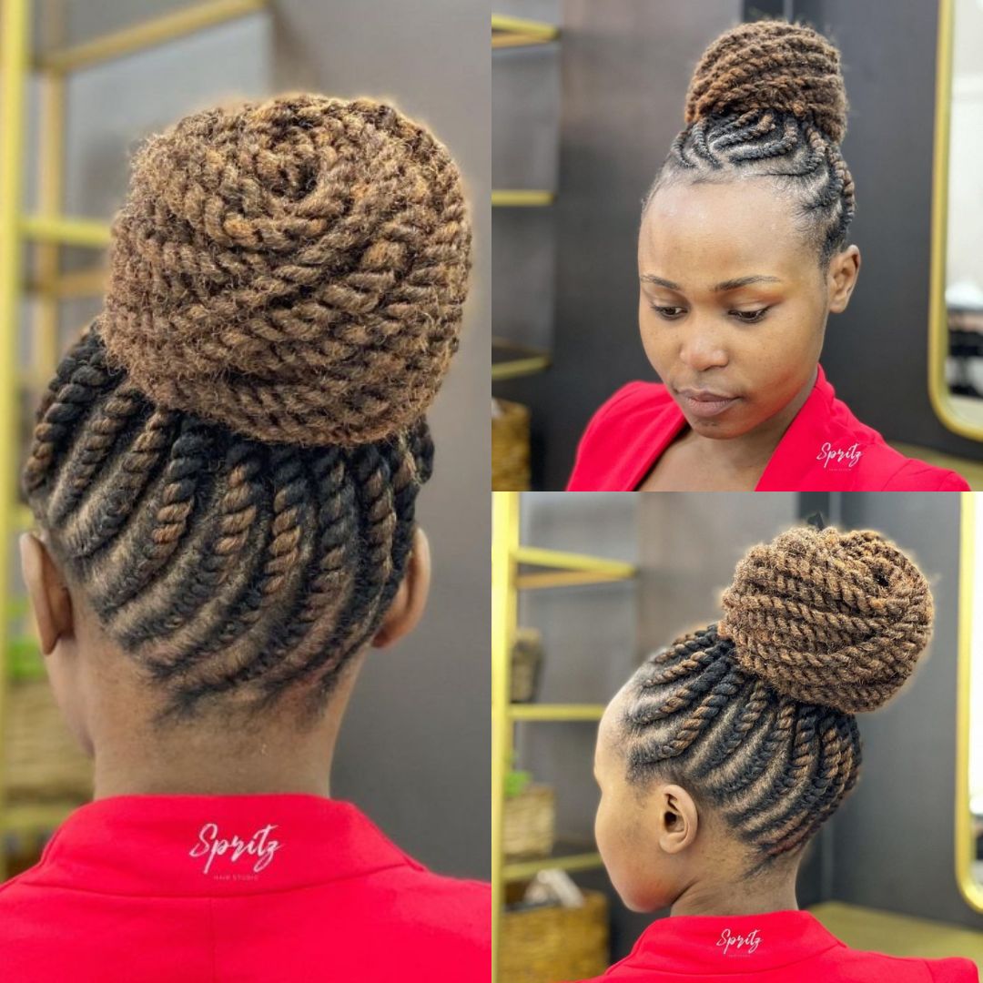 feed-in flat twists with kinky hair 