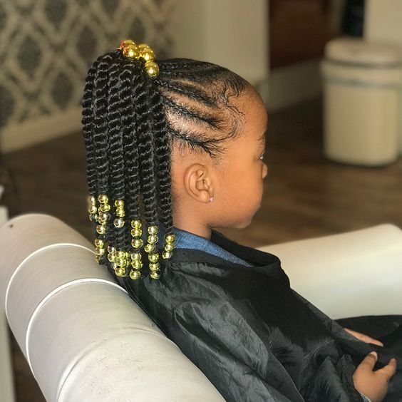 little black girl braids into a ponytail