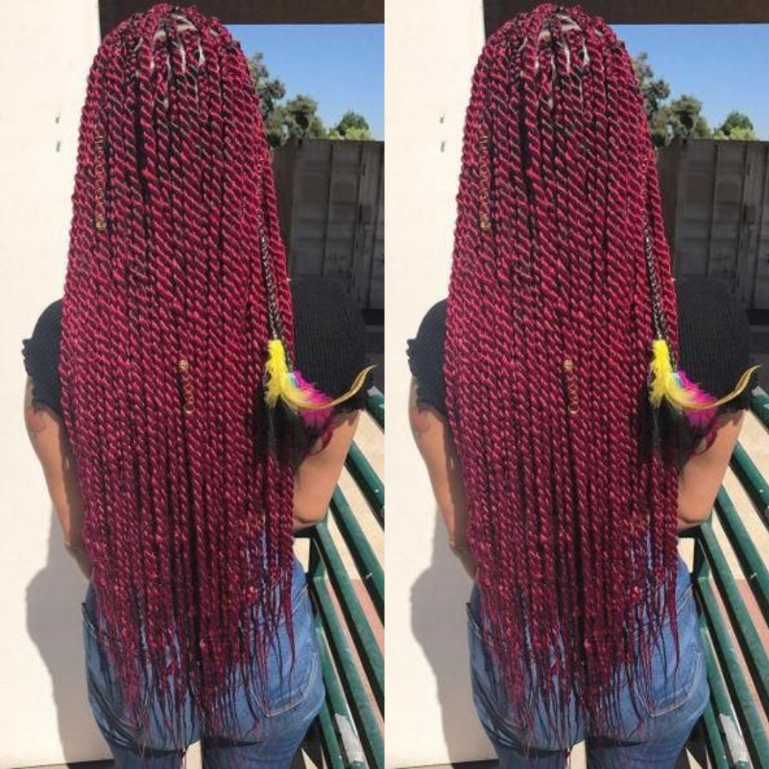 Butt-Length Burgundy Senegalese Twists