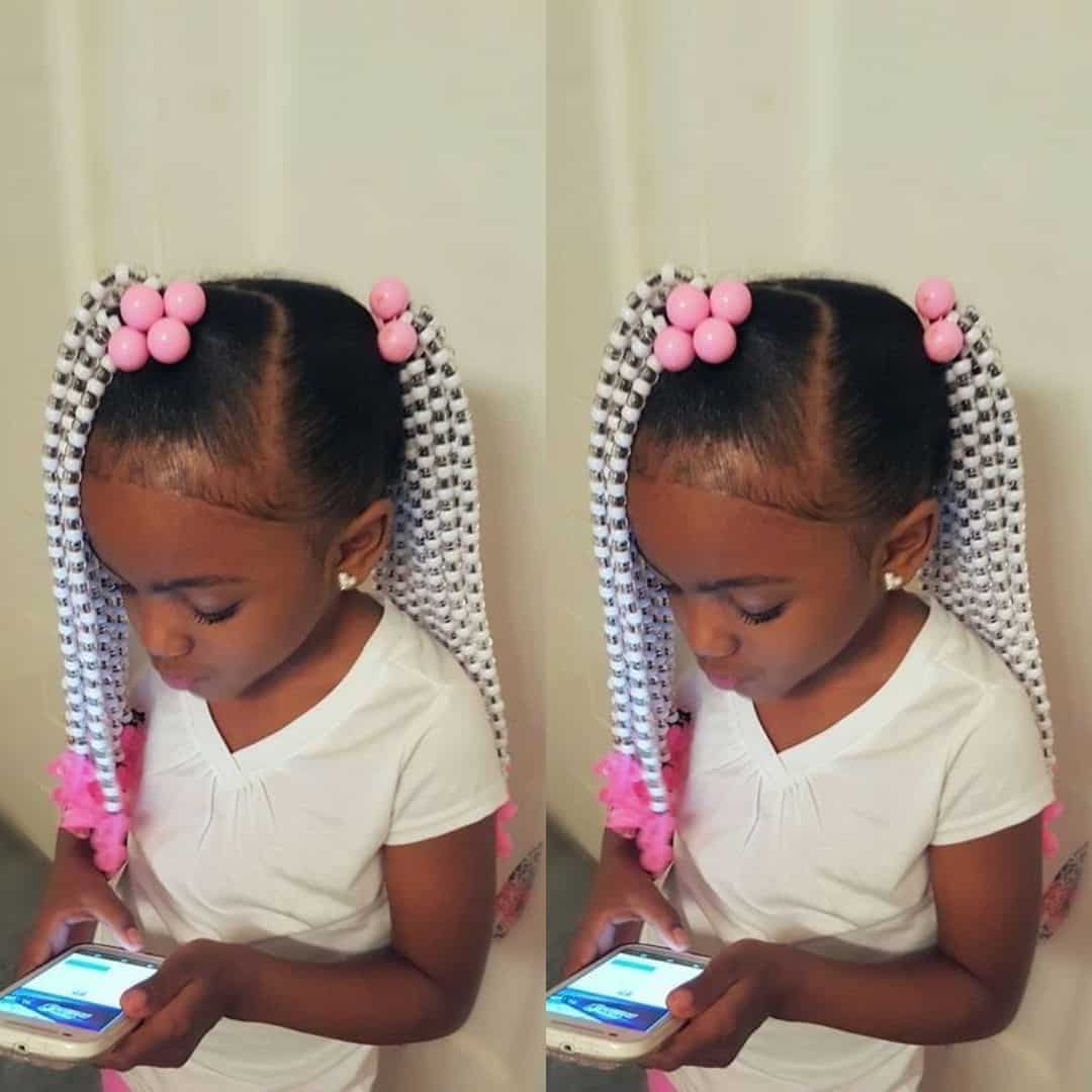 black kids braided ponytail hairstyles with beads