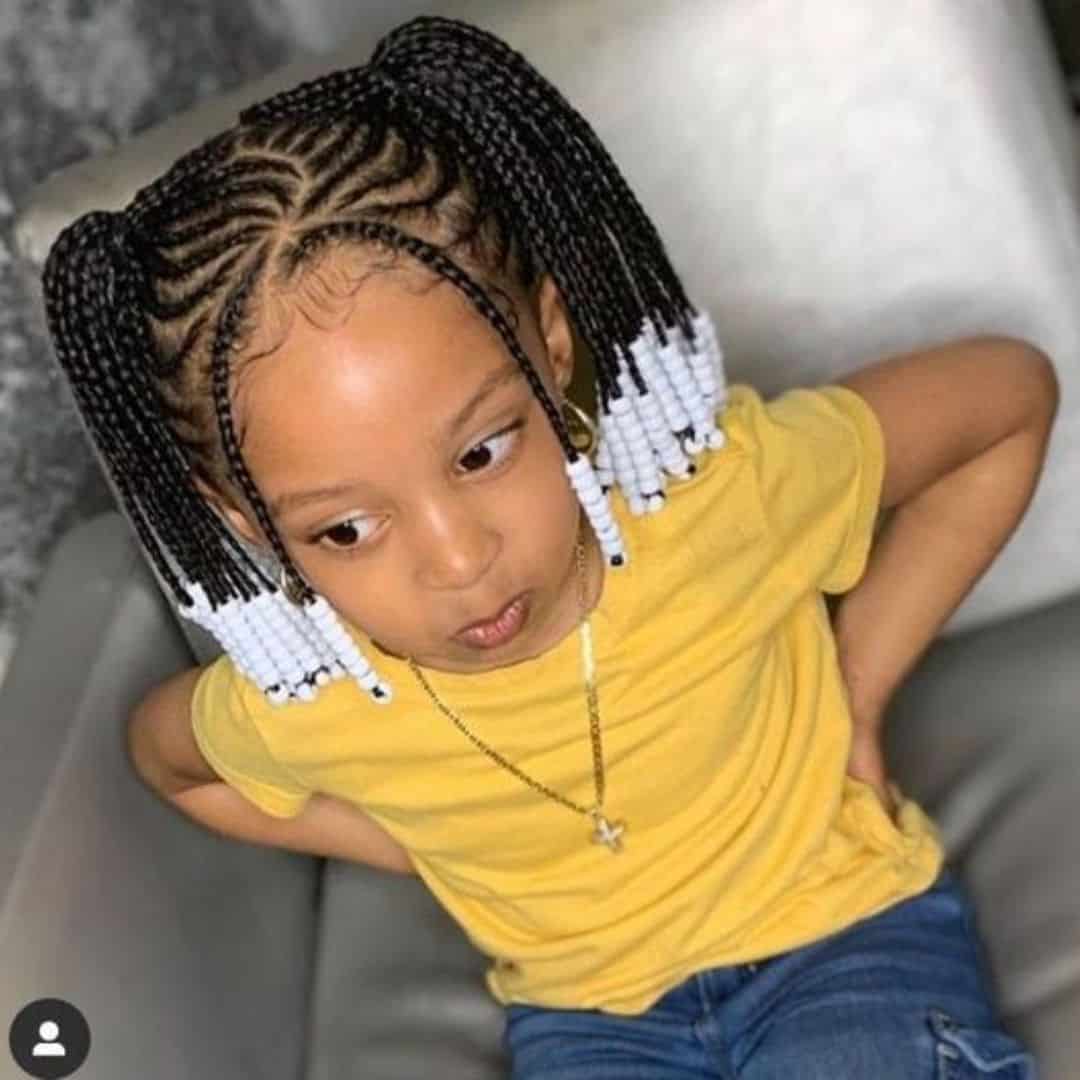 little black girl braids updo with white beads