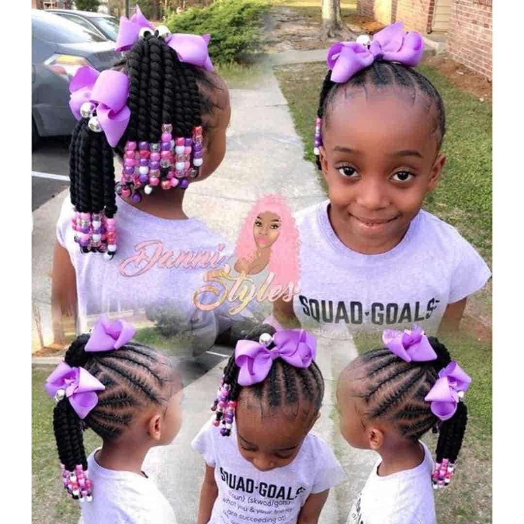 little black girl braids into a ponytail