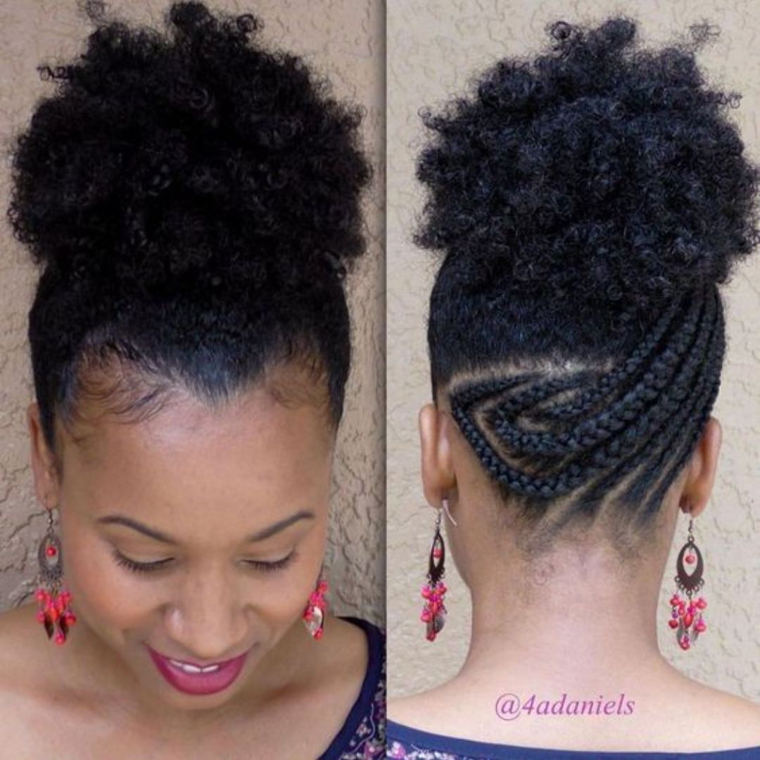 afro puff with cornrows