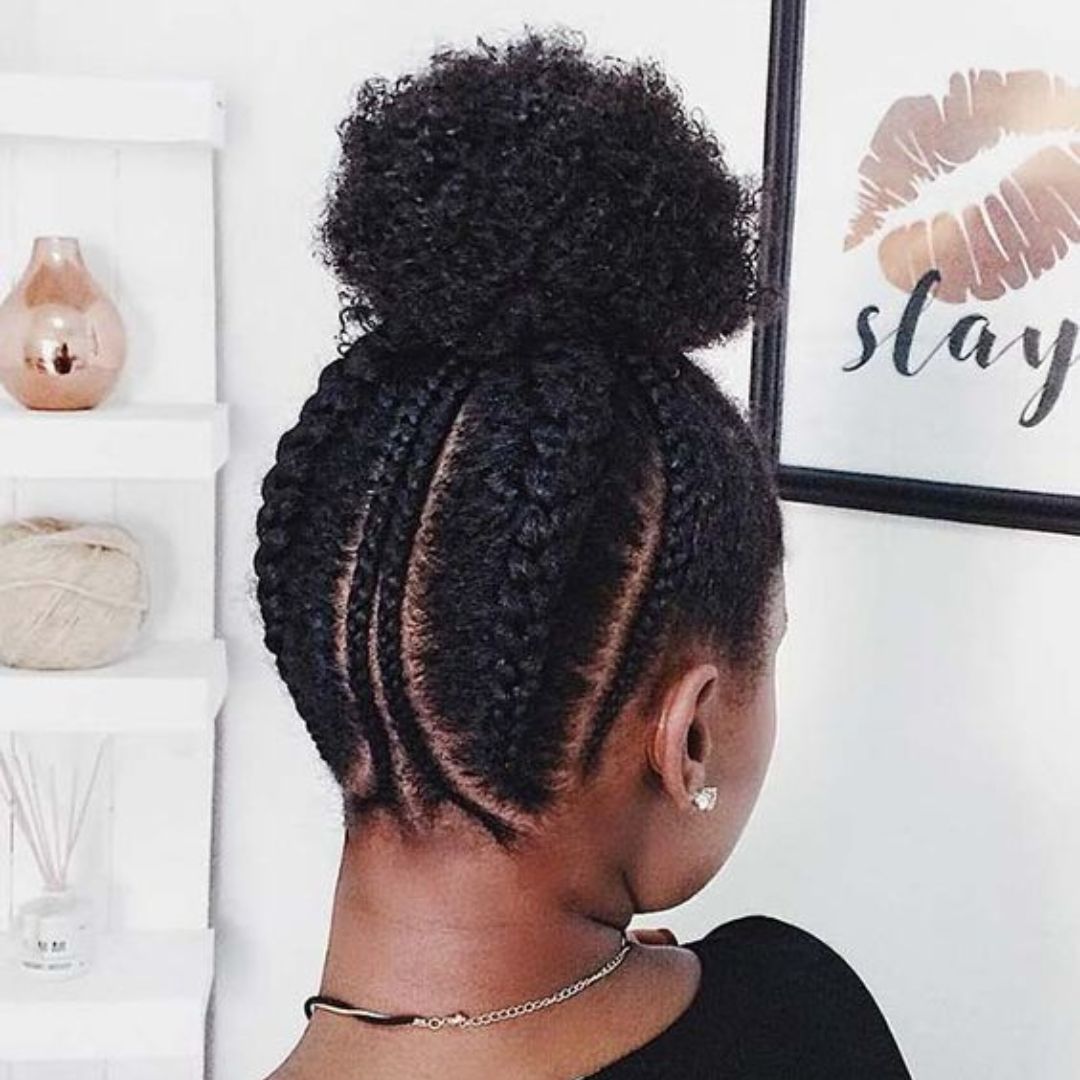 afro puff hairstyle with cornrows
