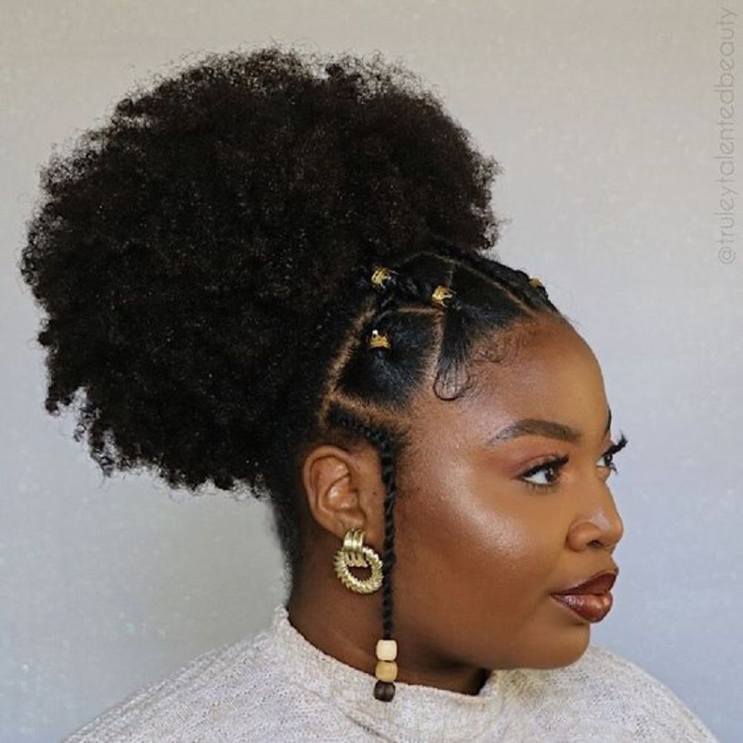 afro puff with fulani braids on