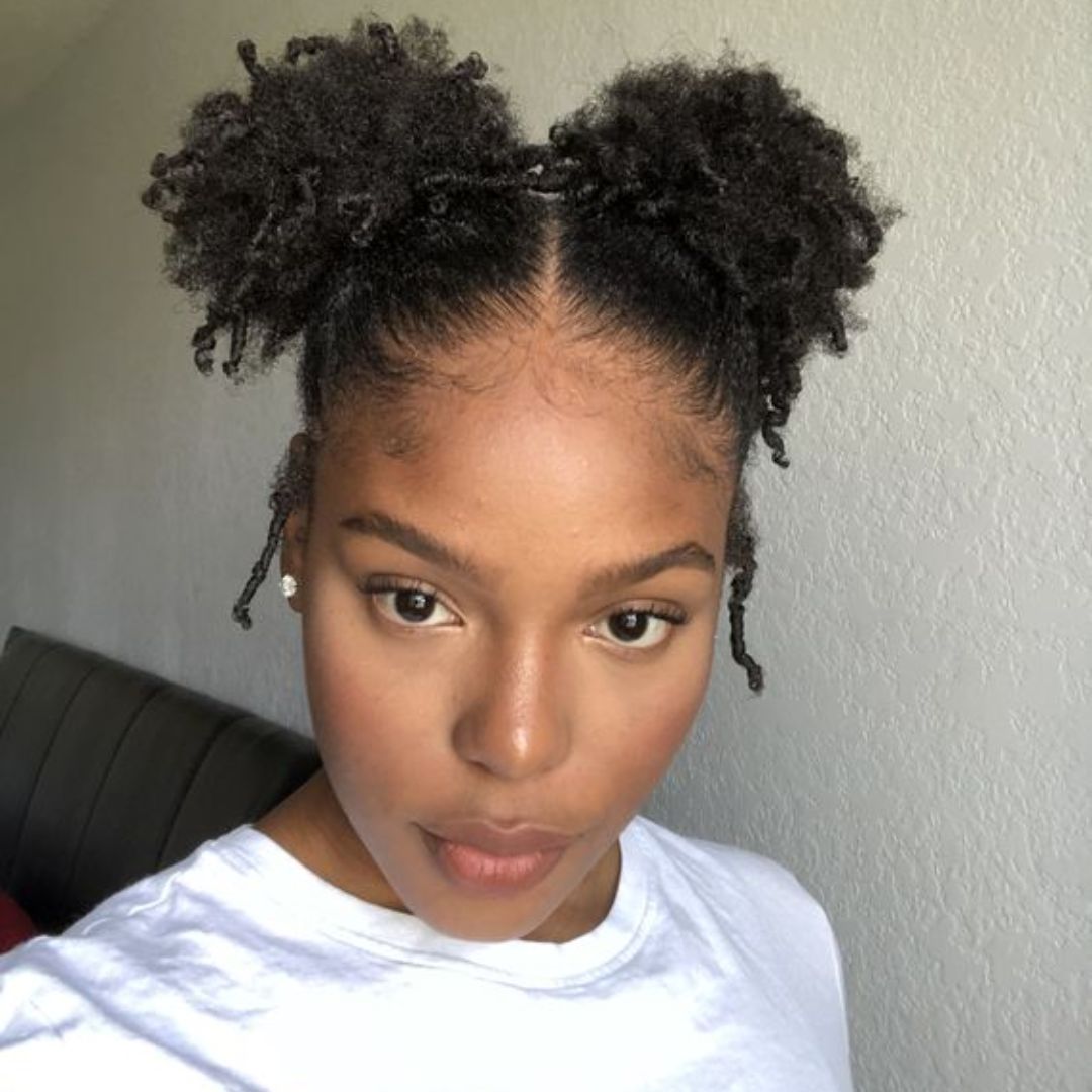 double afro puff on short hair 