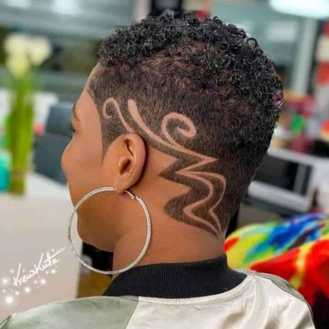 black women with fade design haircut