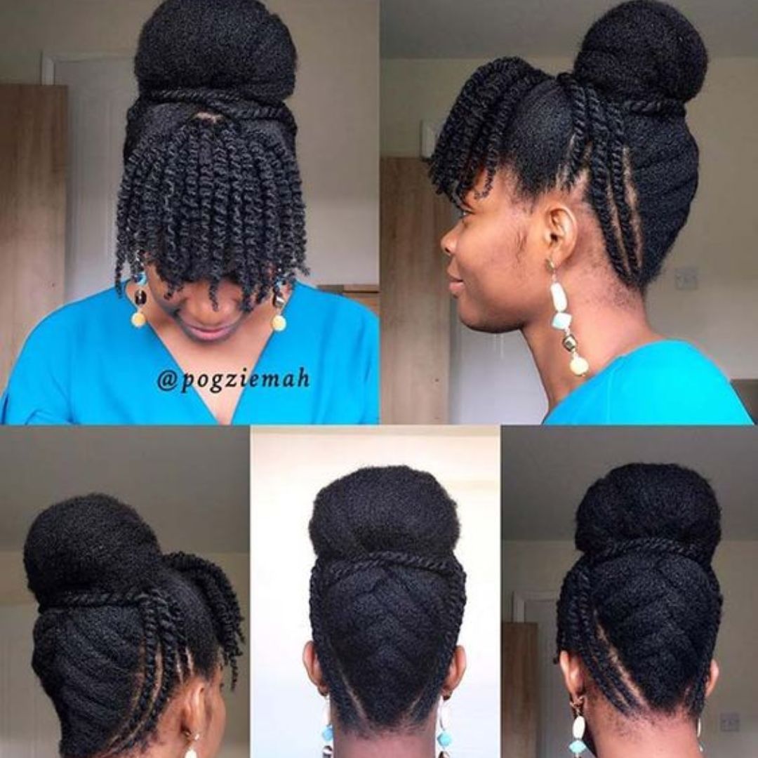 top knot with twisted bangs