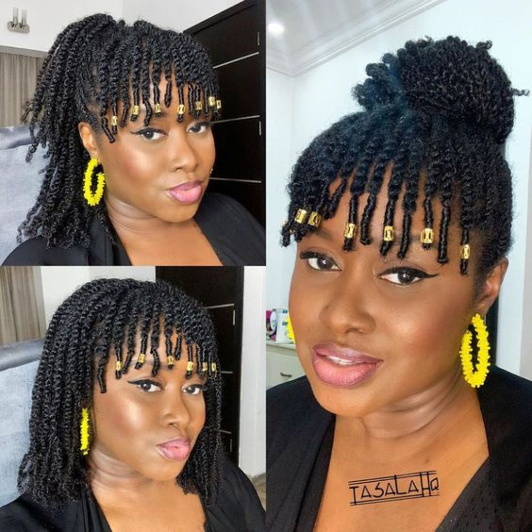 twisted hairstyle with bangs