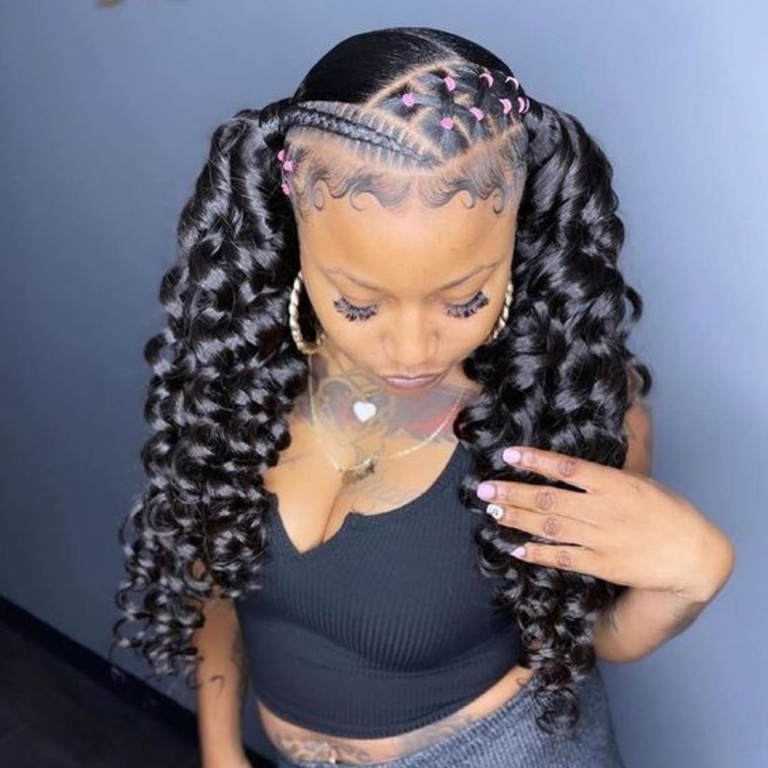 Curly Pigtails w/ Front Twists and Braid