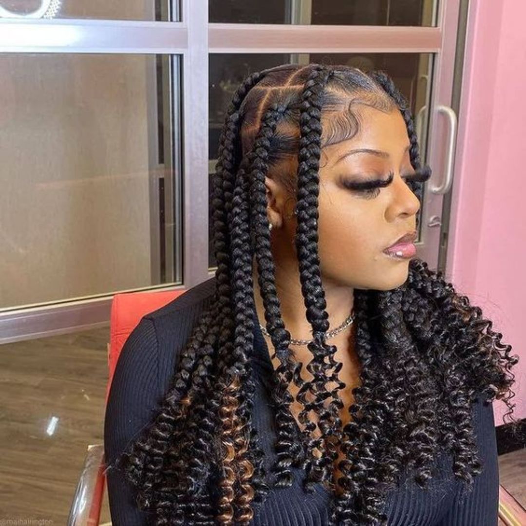 Jumbo Box braids w/ curly hair