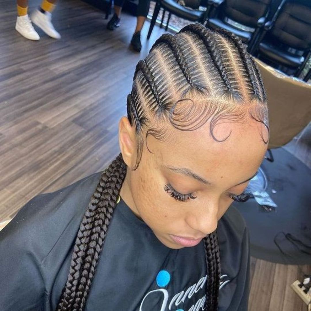 Medium straight back cornrows