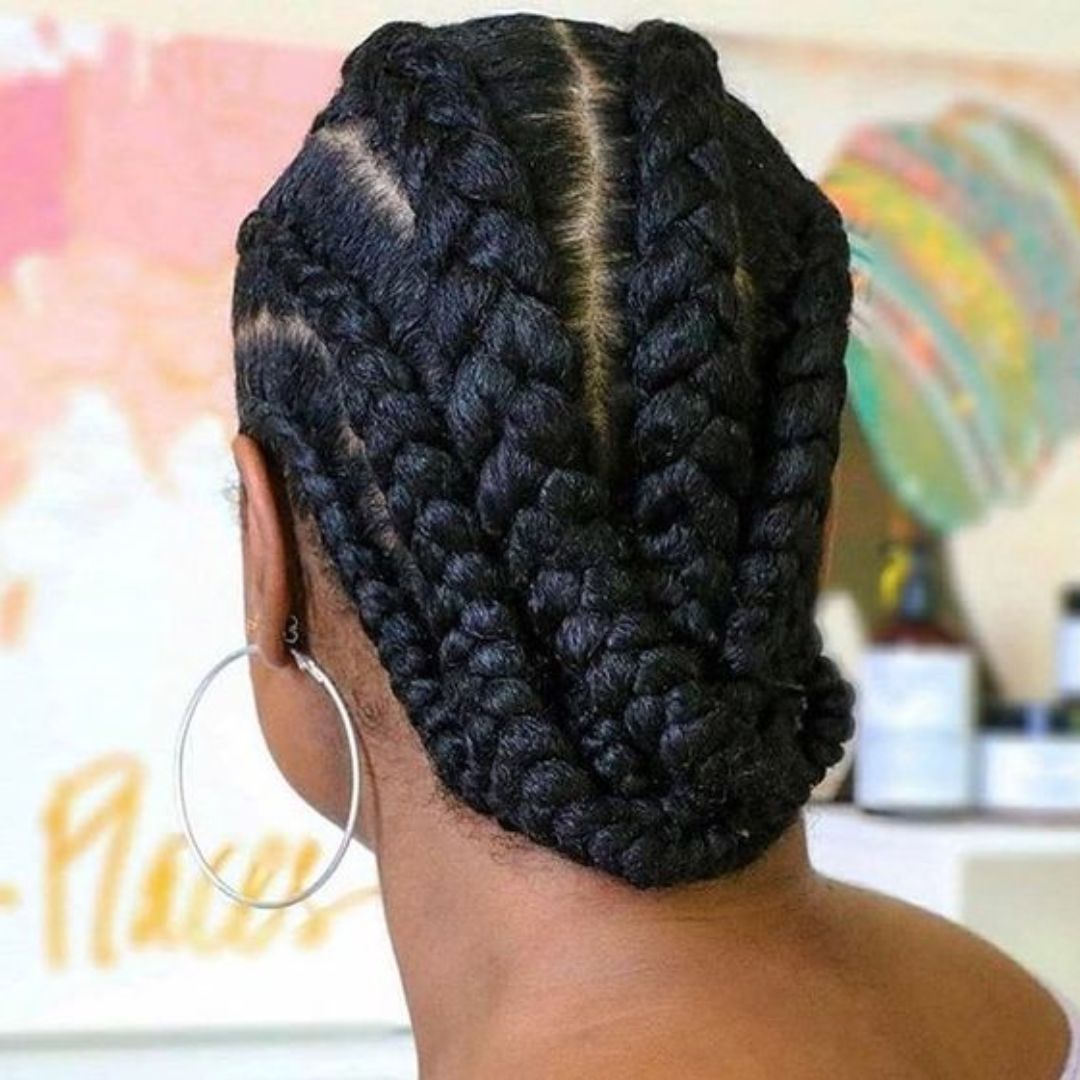 all-back cornrows on long natural hair
