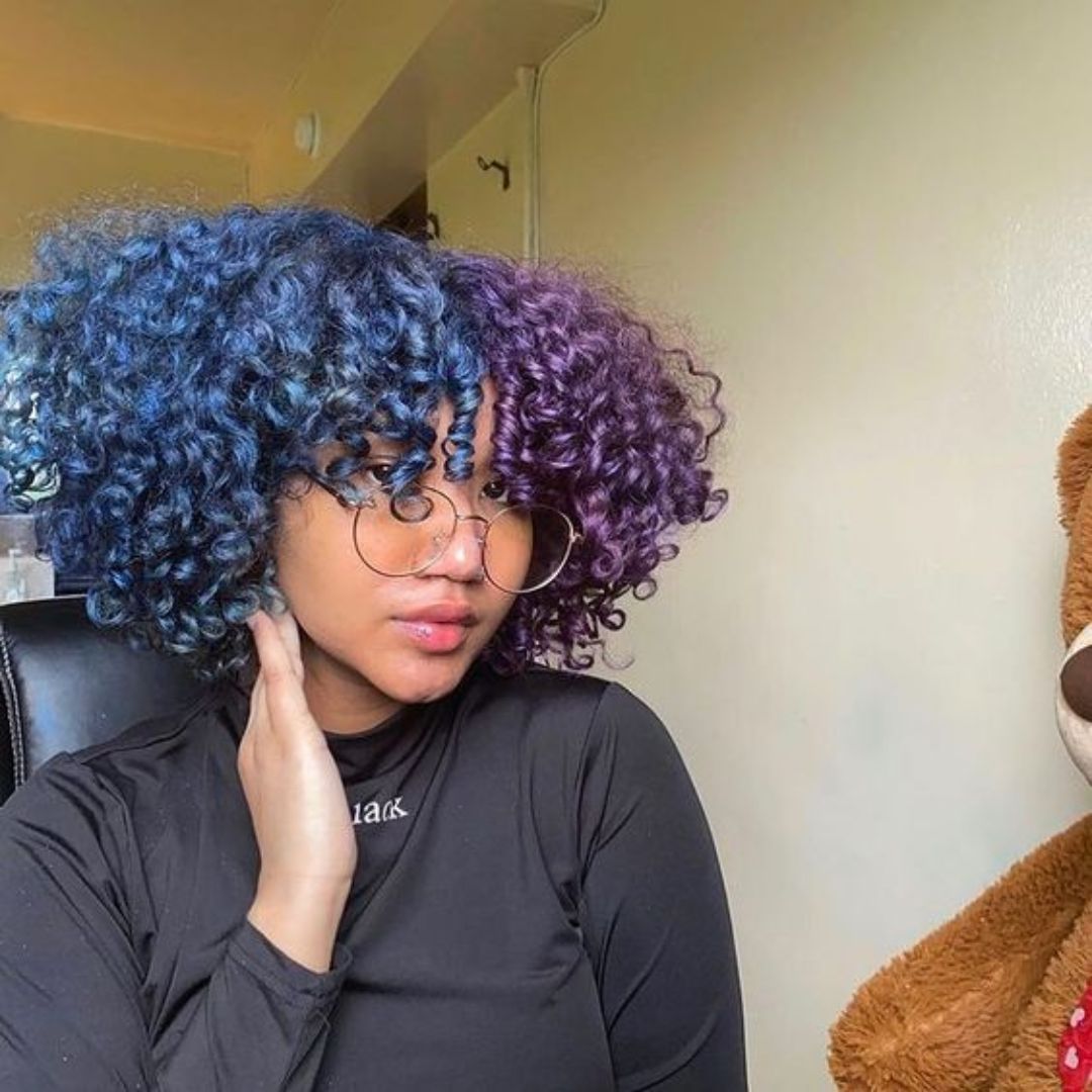 Blue Purple double-sided wax on natural hair
