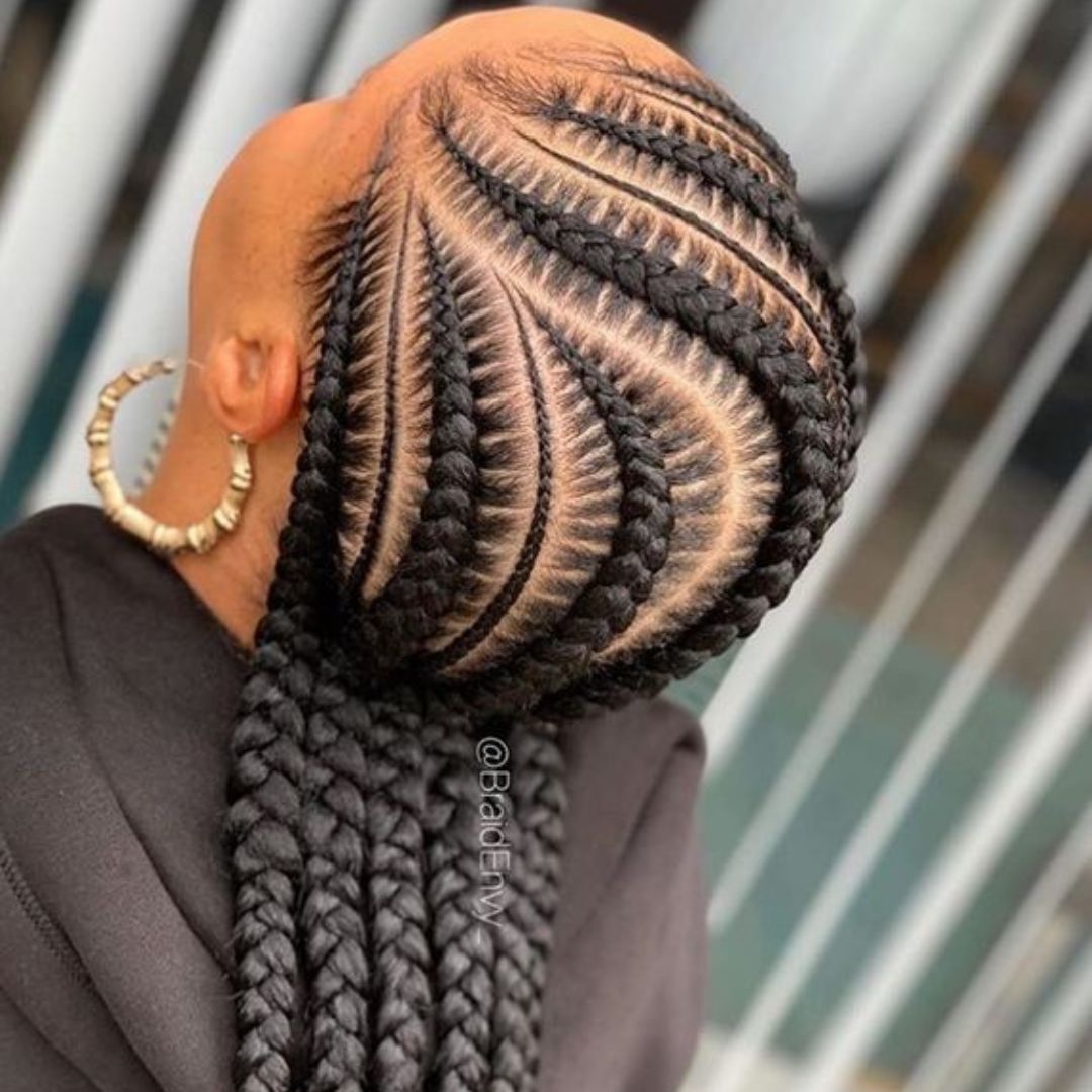 Curved all-back stitch braids