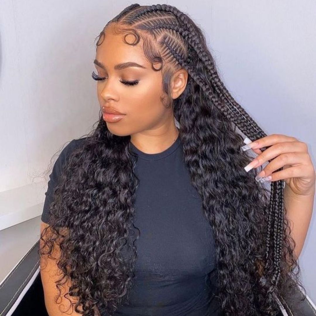 Stitch braids with weave at the back 