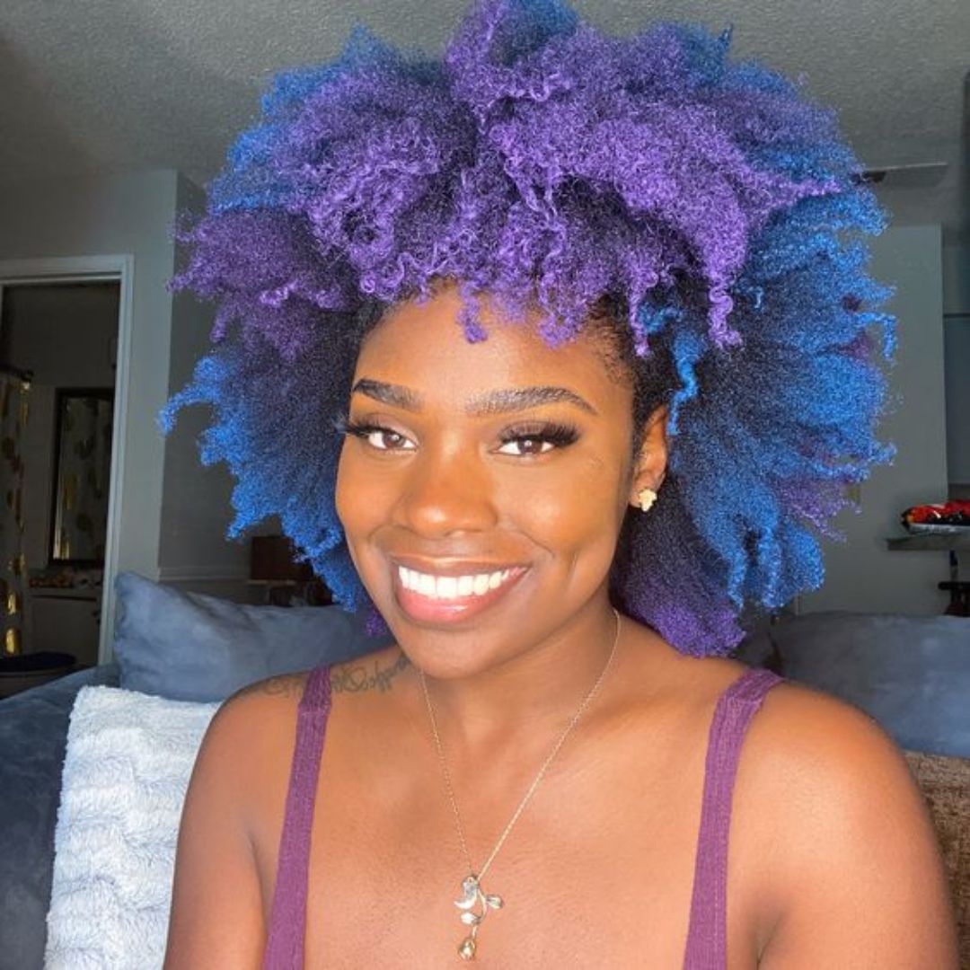 Purple and blue afro wax on natural hair