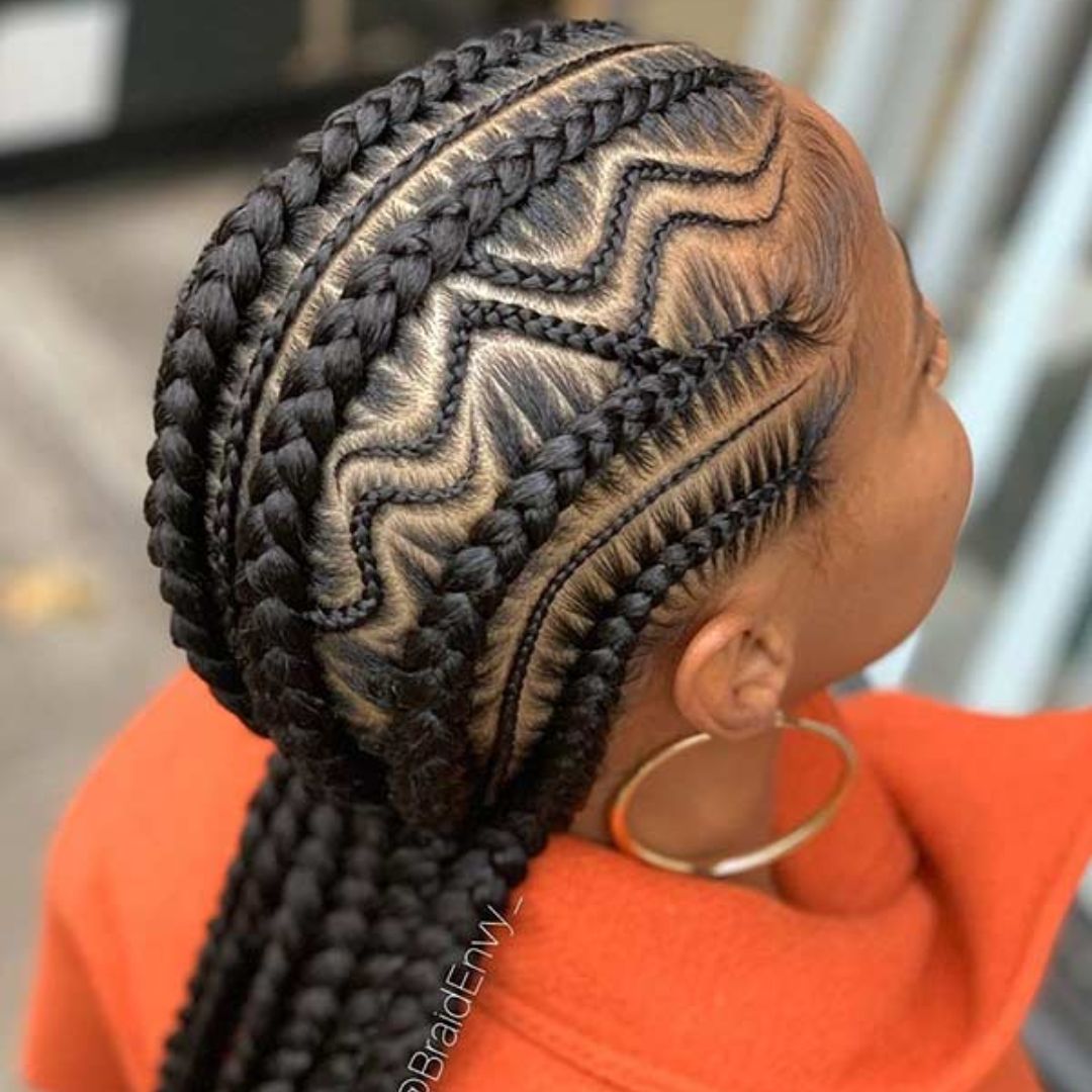 zig zag all back stitch braids cornrows