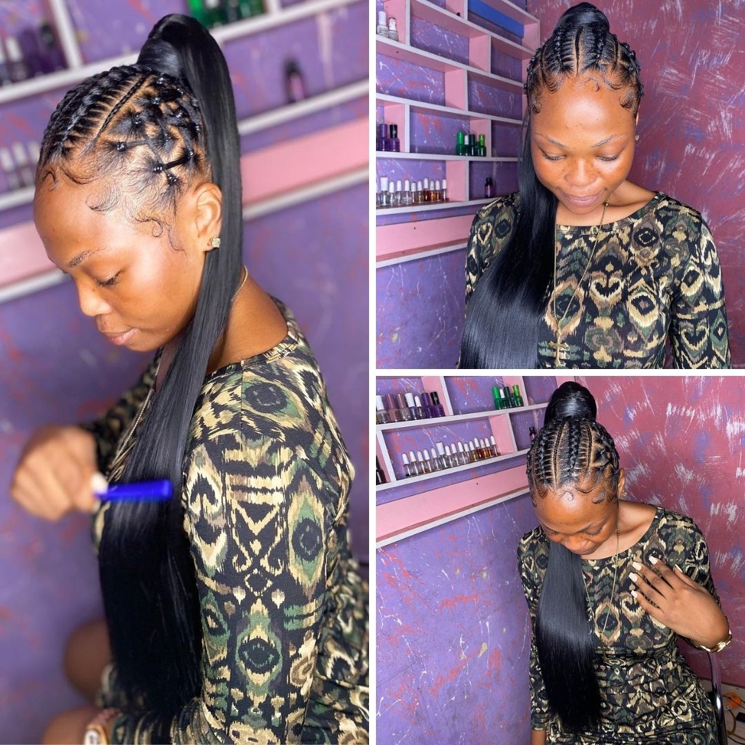 Sleek Ponytail with Cornrows and Criss-Cross Braids