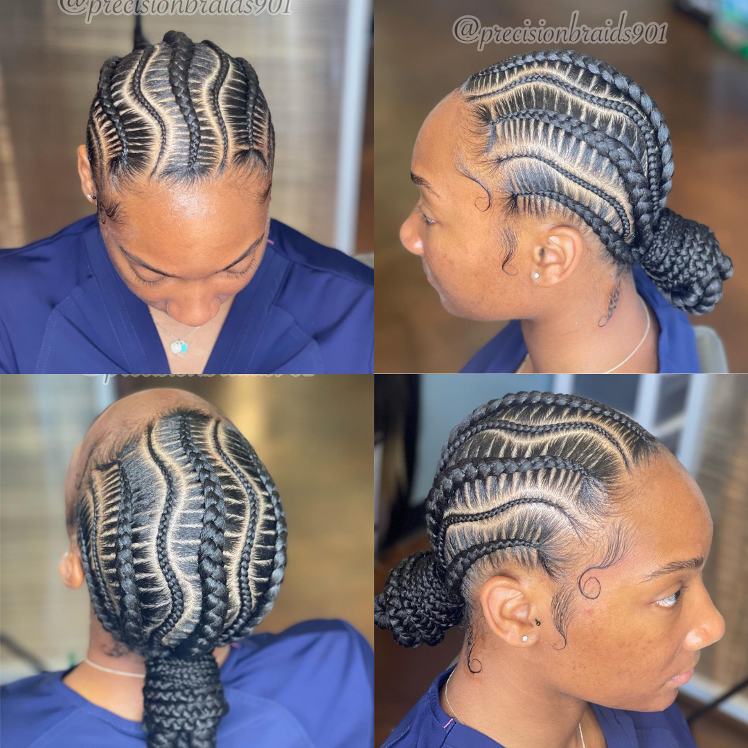 Wavy all-back stitch braids cornrows
