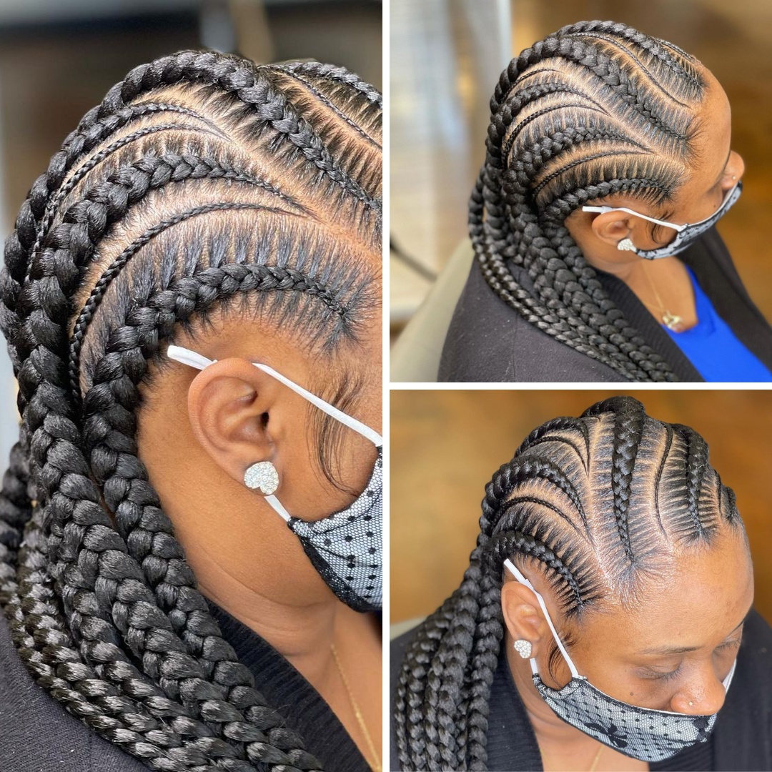 curvy all-back stitch braids cornrows