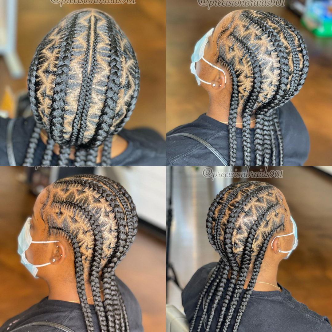 Tribal all-back stitch braids