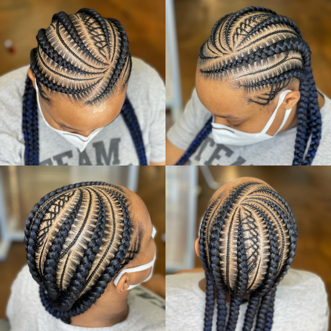 customized all-back stitch braids cornrows