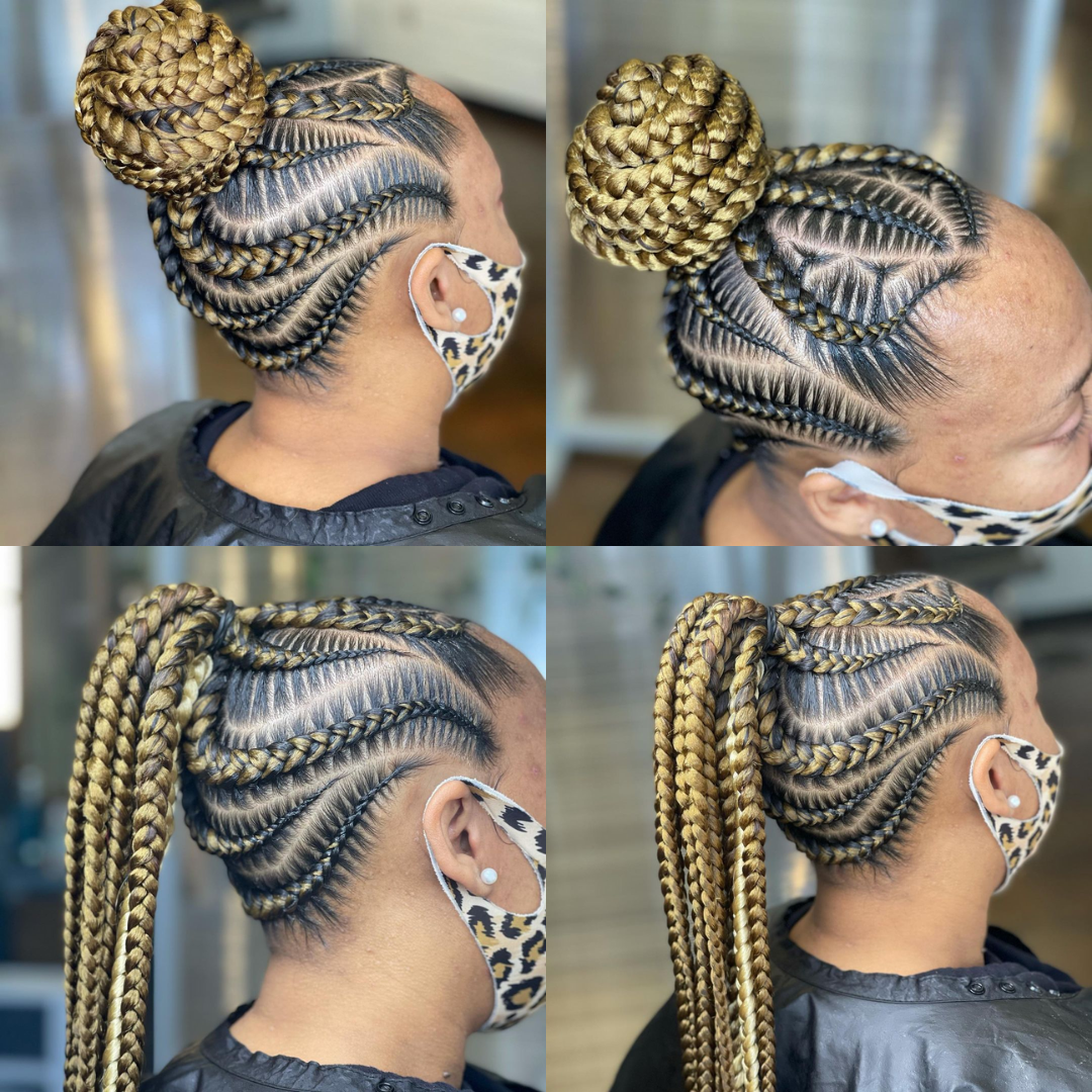 Lemonade stitch braids in a bun