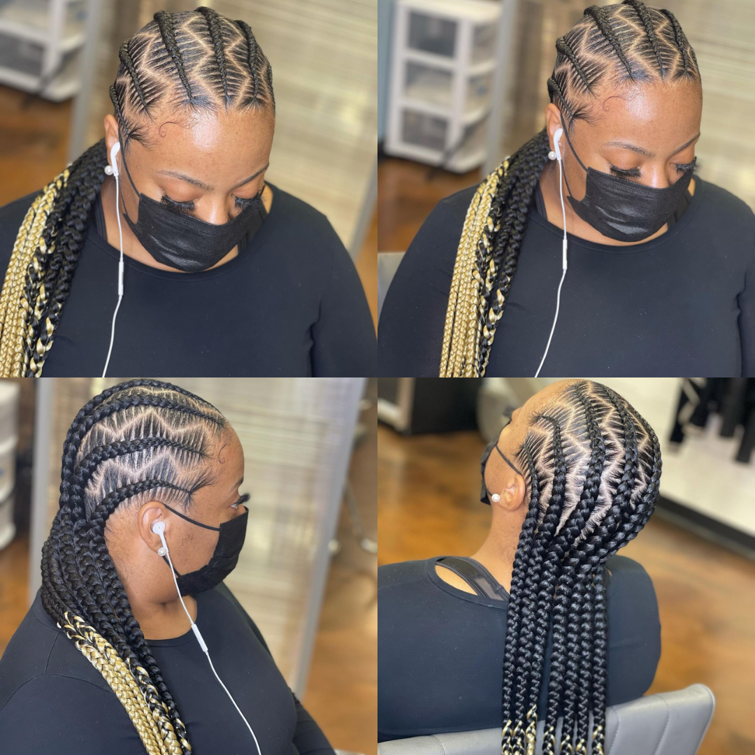 6 zig zag all-back cornrows