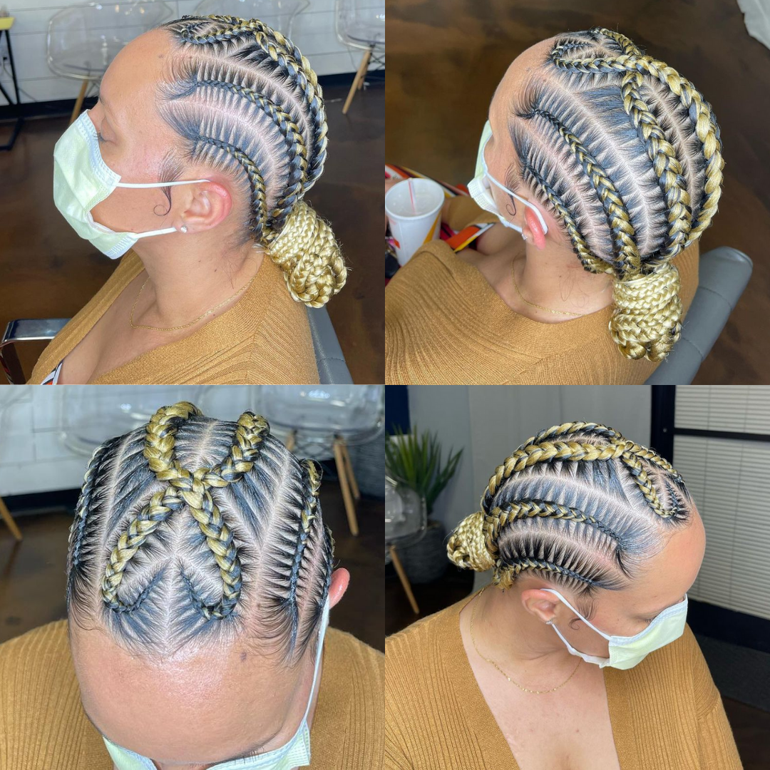 heart shaped blonde stitch braids
