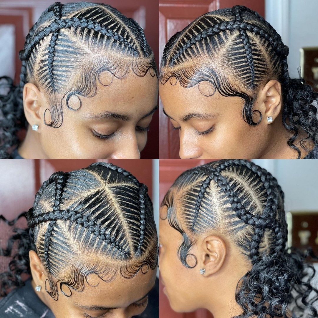 criss-cross stitch braids with curly ends
