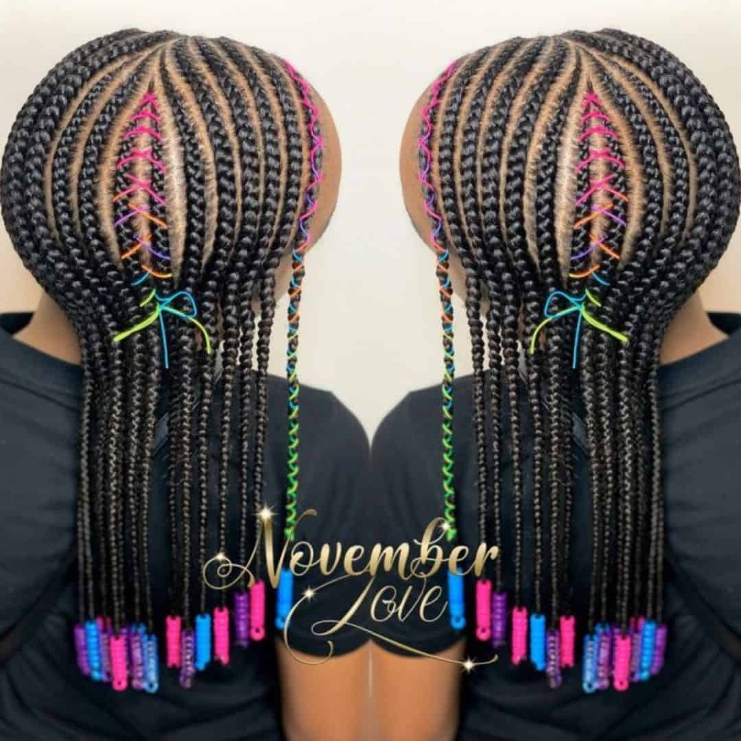 Threaded cornrows with beads for little girls 