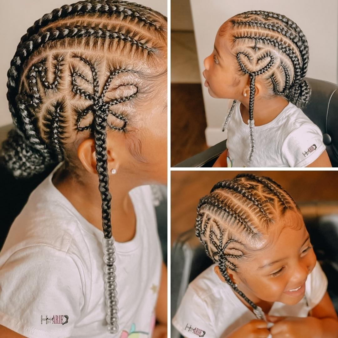 Butterfly and Heart All-Back Cornrows on kids