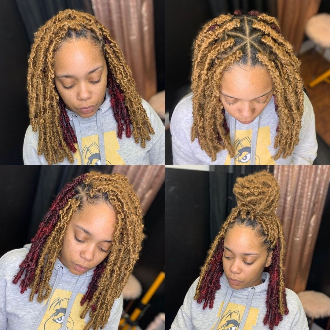shoulder length faux locs on teenagers