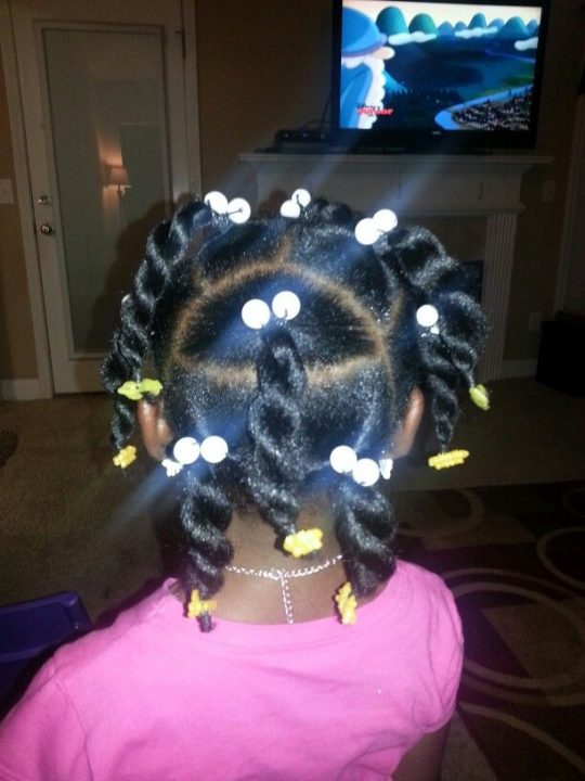 kids two strand twists with white and yellow bands