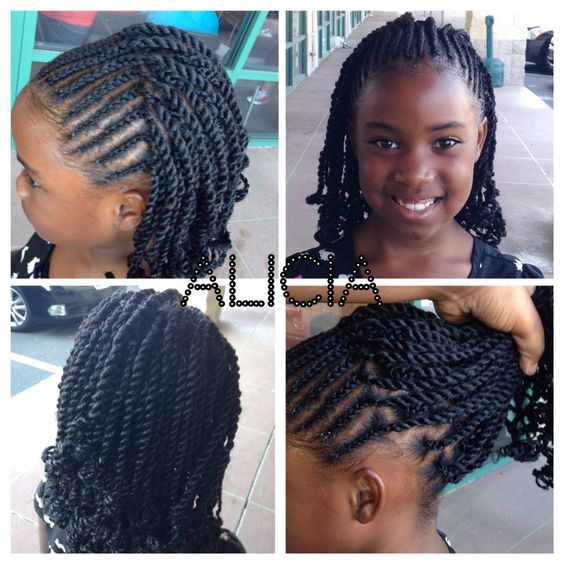 Kids Two Strand Twists with curly ends