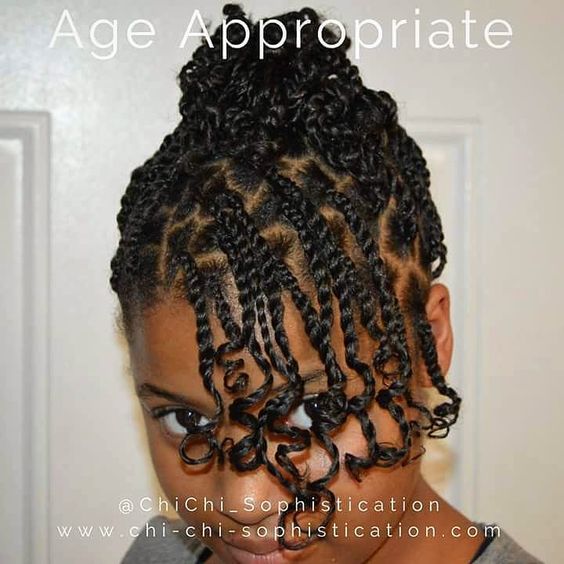 Kids Two Strand Twists with curly ends and knots
