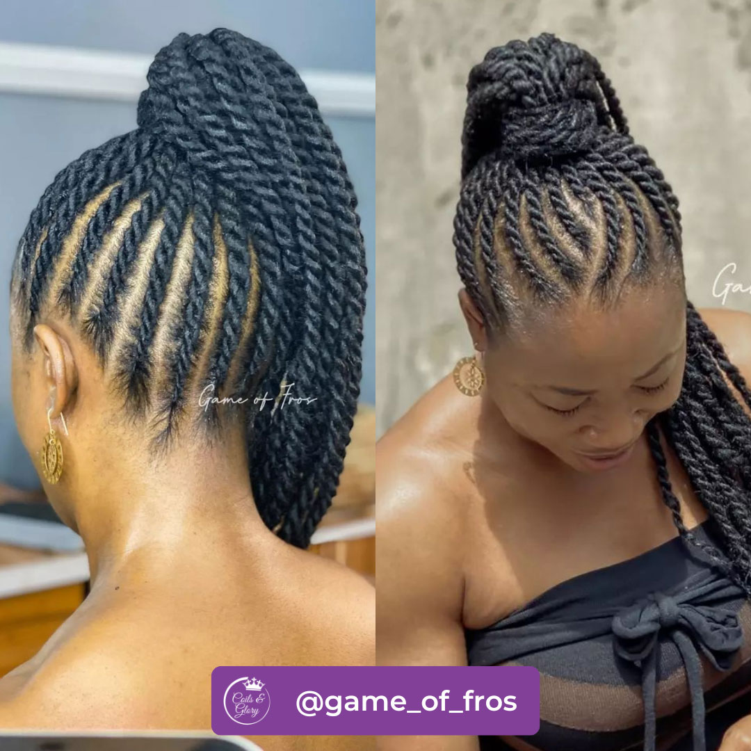 flat twists with added hair 