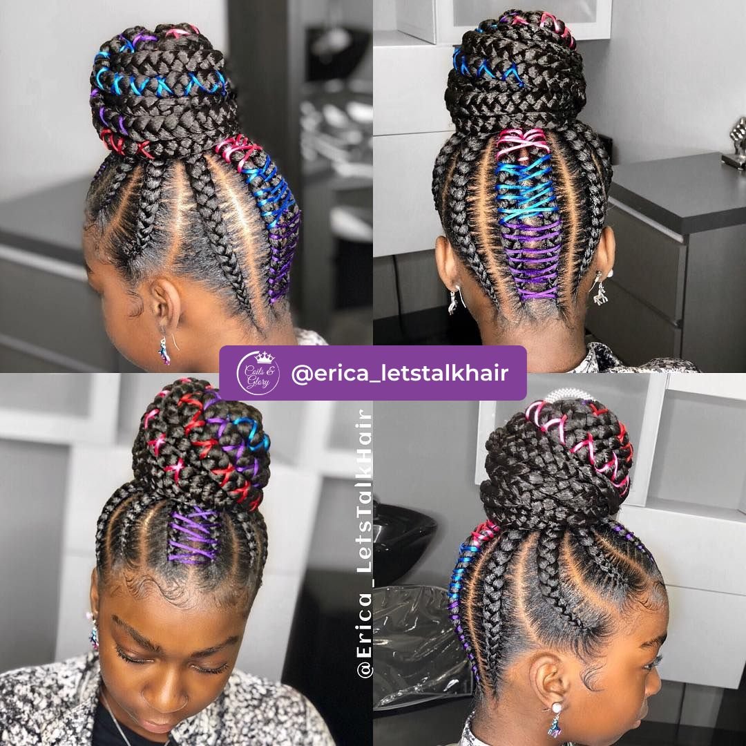 threaded colored design cornrows