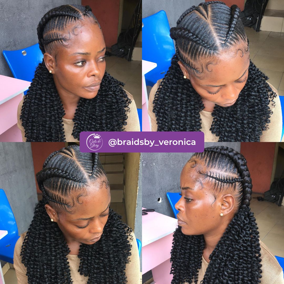 latest fishbone cornrows with curls