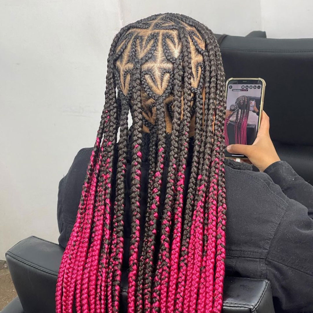queen of hearts cornrows with burgundy hair
