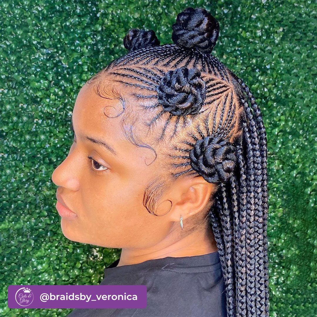 small braided cornrows with twisted knots